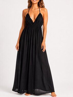 Raviya Black Maxi Swim Cover Up Women’s Small | Boho Flowy Crochet Top Beach